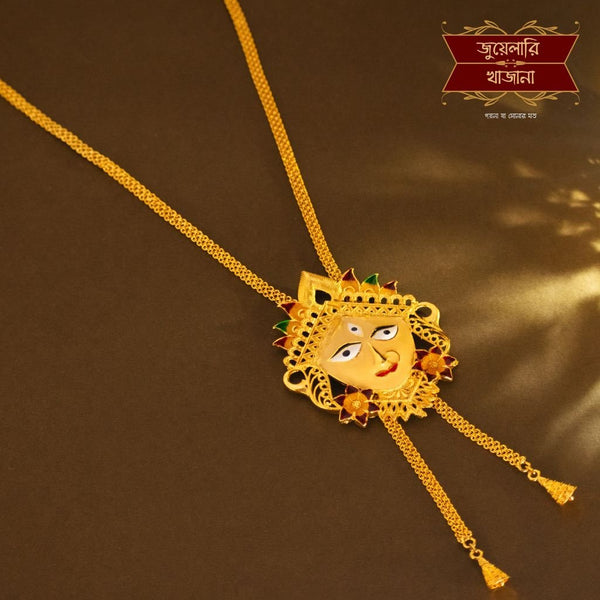 Stylish Gold Plated Durga Tie Chain with Earrings image 0