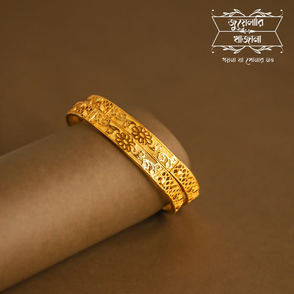 Sleek Gold Plated Self Work Bangle Pair - 2.6 image