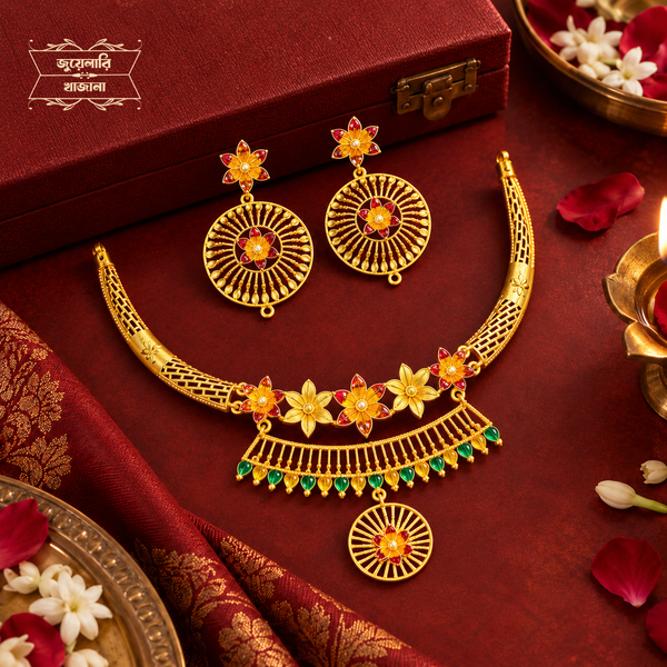 Premium Gold Plated Saajbati Necklace with Earrings