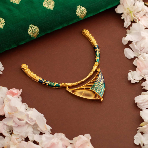 Stylish Gold Plated Anurika Necklace Hasuli with Earrings image 0
