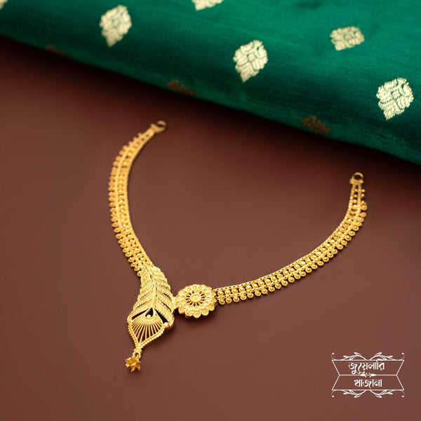 Stylish Gold Plated Feather Necklace with Earrings image 0