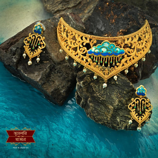 Premium Gold Plated Barsha Choker with Earrings image 0