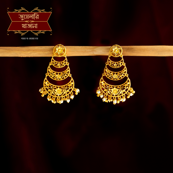 Stylish Gold Plated Three Layer Earrings with Semi Cultured Pearl image 0