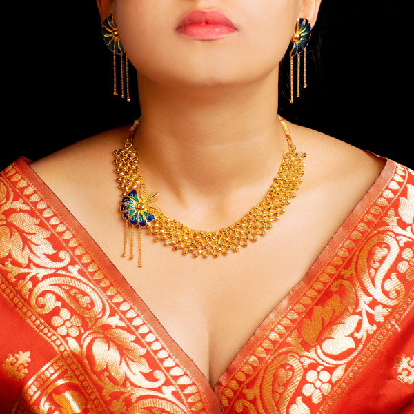 Stylish Gold Plated Minakari Orchid Flower Chain Necklace image 0