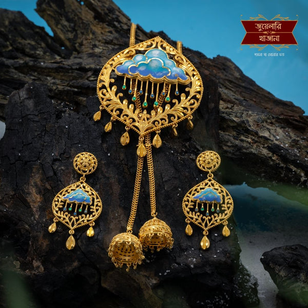 Premium Gold Plated Megha Tie Chain with Earrings image 0