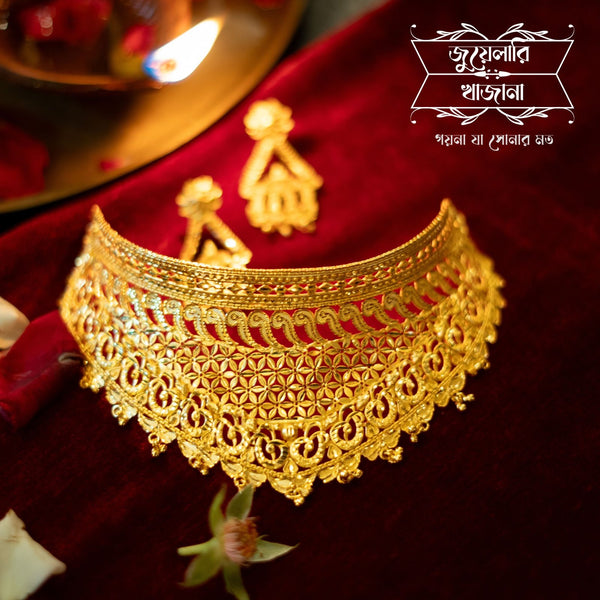 Premium Gold Plated Pallabi Cuff Choker with Earrings image 0
