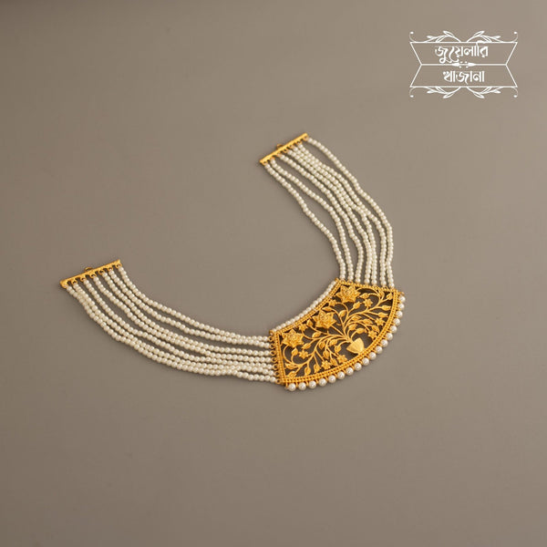 Stylish Pearl and Gold Plated Parijat Necklace with Earrings image 0