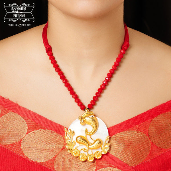 Premium Gold Plated Ganesha on Shell Pendant image 0