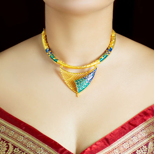 Stylish Gold Plated Anurika Necklace Hasuli with Earrings image 1