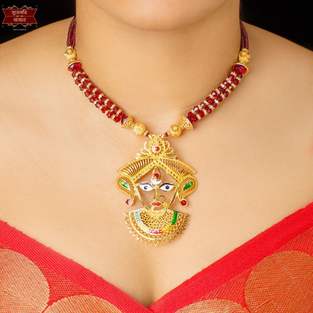 Premium Gold Plated Minakari Durga Pendant – Jewellery Khazana