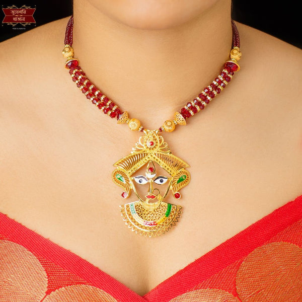 Premium Gold Plated Minakari Durga Pendant image 0
