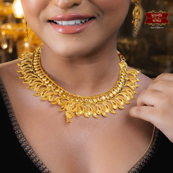 Premium Gold Plated Lotus Necklace with Earrings image 1