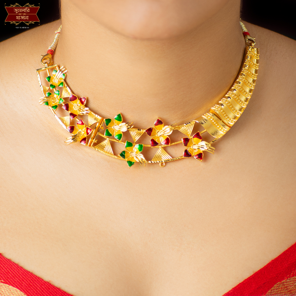 Premium Gold Plated Star Flower Hasuli with Earrings image 1