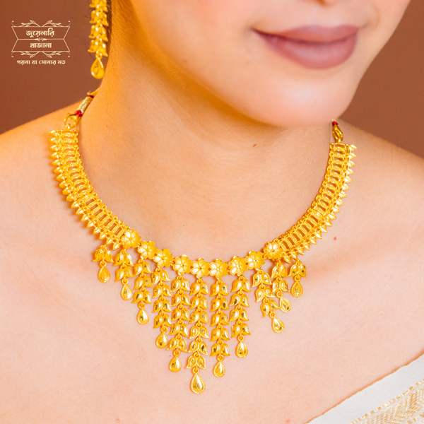 Elegant Gold Plated Aparna Necklace with Earrings