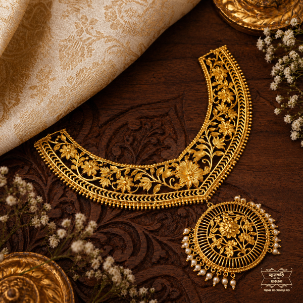 Premium Gold Plated Ramani Necklace with Earrings