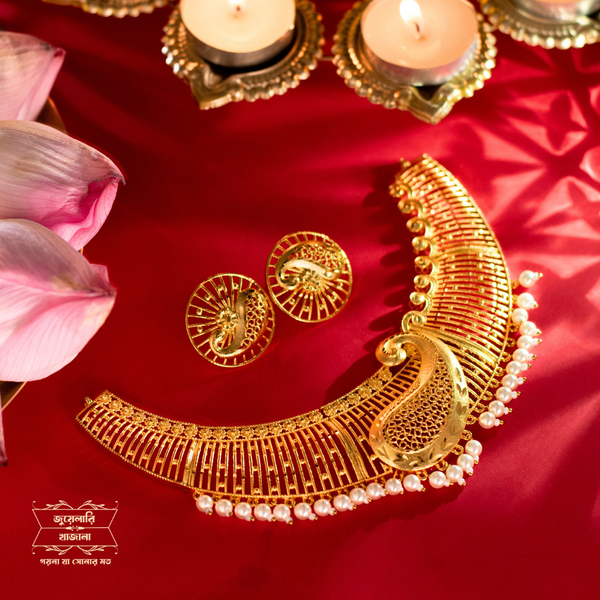 Premium Gold Plated Kamalika Necklace with Earrings