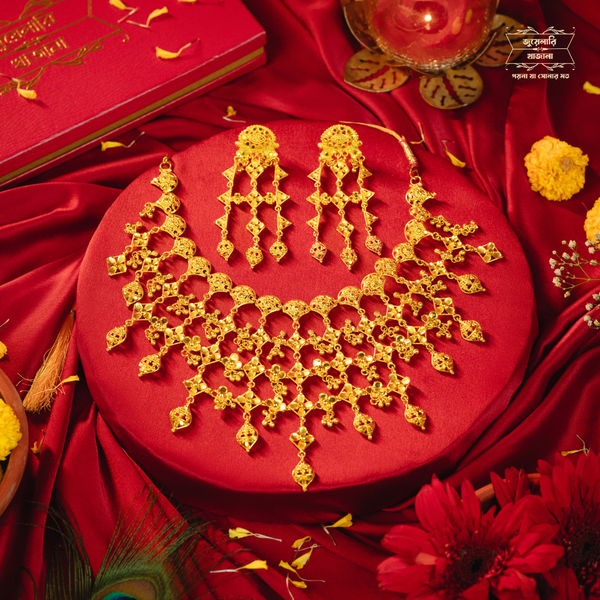 Premium Gold Plated Parbati Necklace with Earrings