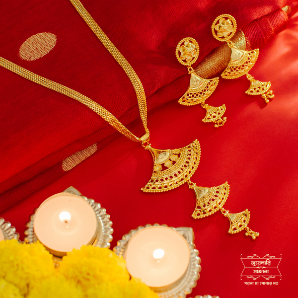 Exclusive Gold Plated Triparna Tiechain with Earrings