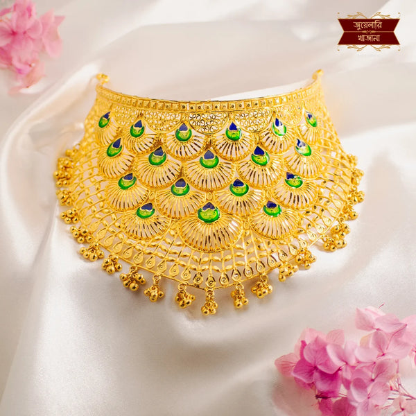 Premium Gold Plated Peacock Feather Cuff Choker with Earrings
