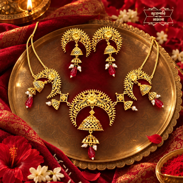 Premium Gold Plated Apsara Choker with Earrings