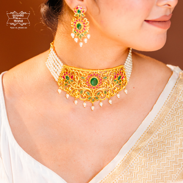 Premium Gold Plated Mrinalini Choker with Earrings