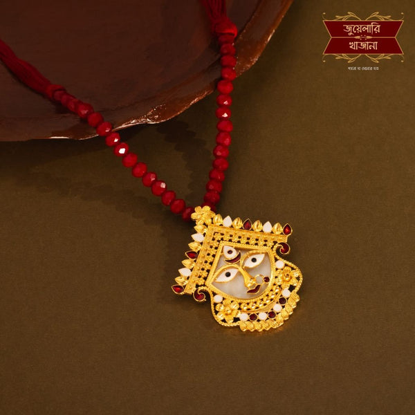 Divine Gold Plated Maa Durga Shell Pendant with Earrings image 0