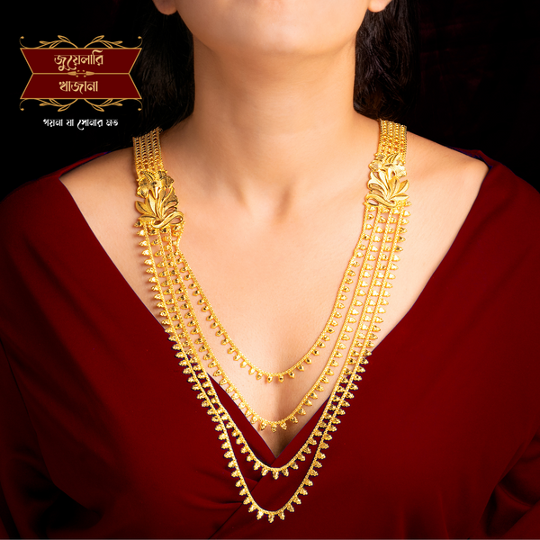 Stylish Gold Plated Dhutra Flower Lahari with Earrings image 0