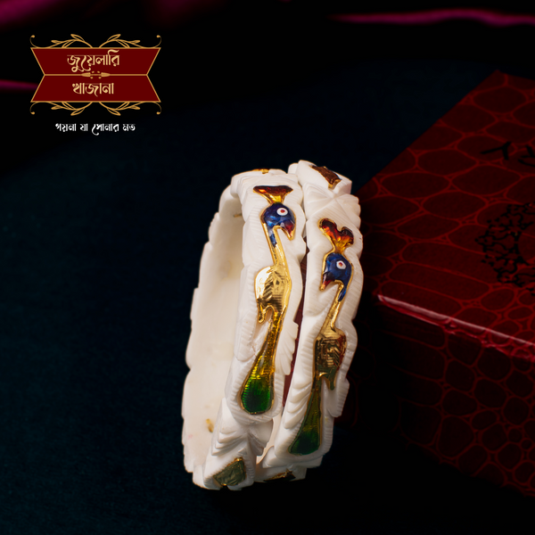 Premium Mayur Conch Shankha Pair in Green Blue Minakari image 0