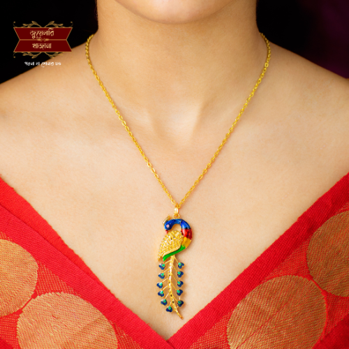 Premium Gold Plated Minakari Peacock Pendant with chain