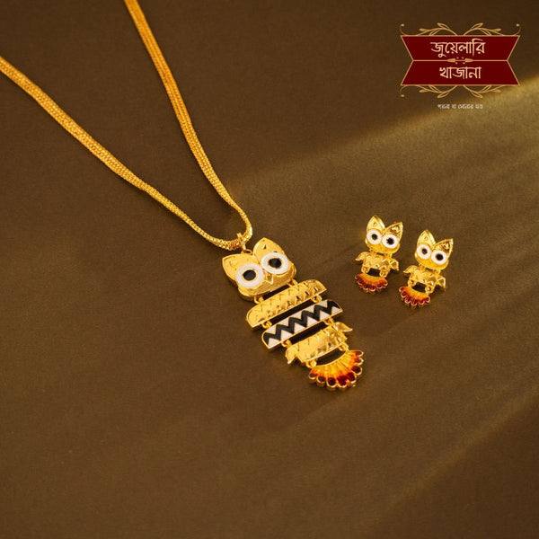 Stylish Gold Plated Owl Pendant with Earrings image 0