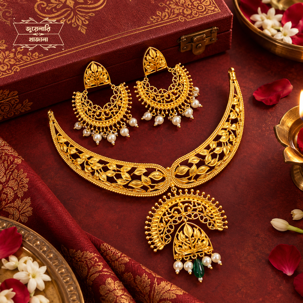 Premium Gold Plated Gayetri Necklace with Earrings