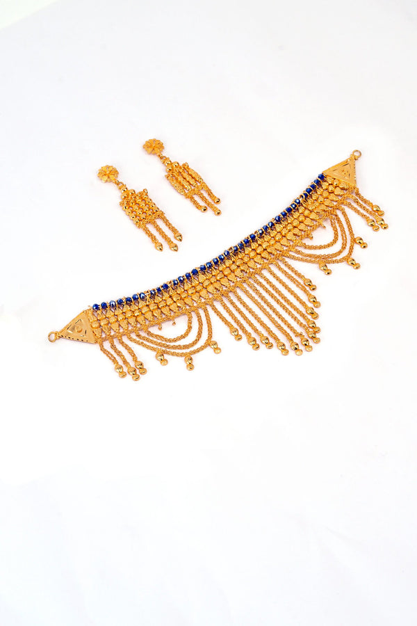 Moti Beads Gold Plated Jhalor Choker with Earrings image 0