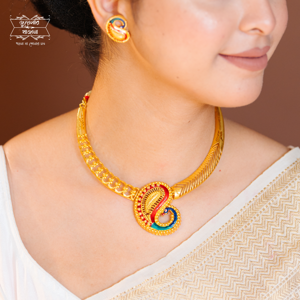 Premium Gold Plated Amiya Hasuli with Earrings