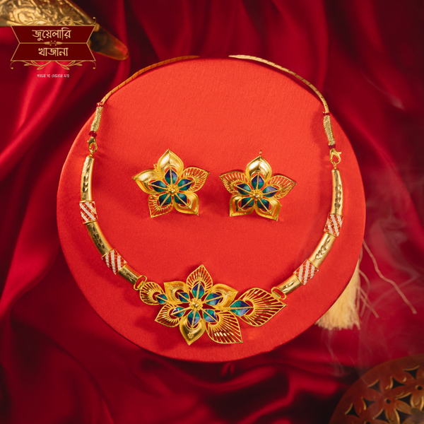 Trendy Gold Plated Star Flower Minakari Hansuli with Earrings image 0
