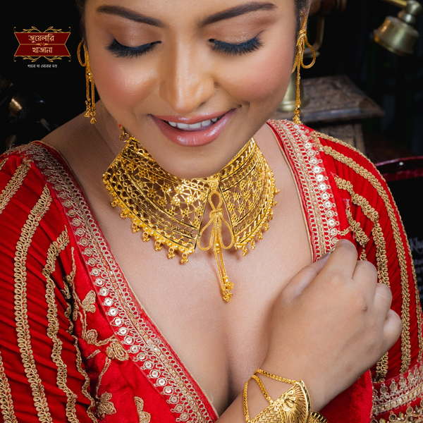 Bridal gold design inspired necklace with earrings image 1