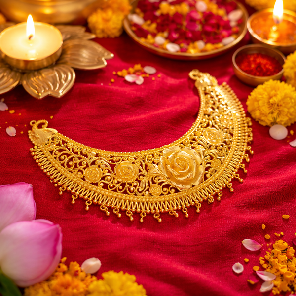 Premium Gold Plated Gulabi Necklace with Earrings