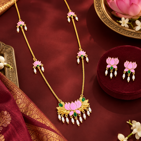 Premium Gold Plated Lotus Tie Necklace set