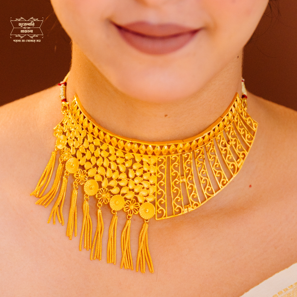 Premium Gold Plated Subhra Jhalor Choker with Earrings