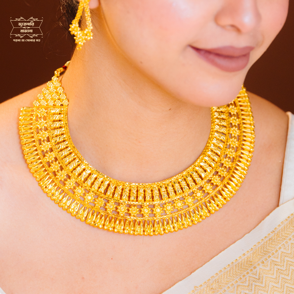 Premium Gold Plated Tanvi Chatai Necklace with Earrings