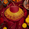 Premium Gold Plated Agomoni Chatai Necklace with Earrings