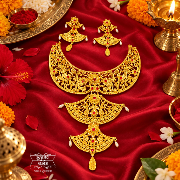 Premium Gold Plated Jahnavi Necklace with Earrings