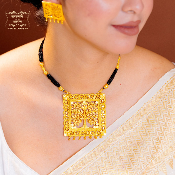 Premium Gold Plated Briksha Pendant with Earring