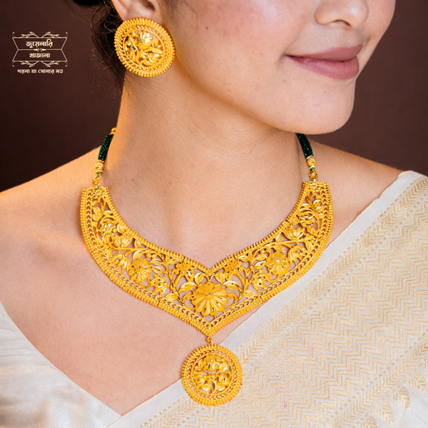 Premium Gold Plated Ushasi Necklace with Earrings