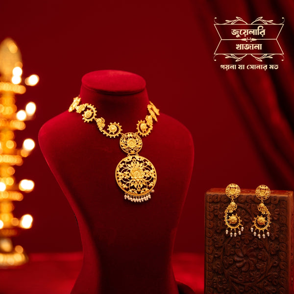 Premium Gold Plated Chandrika Necklace with Earrings