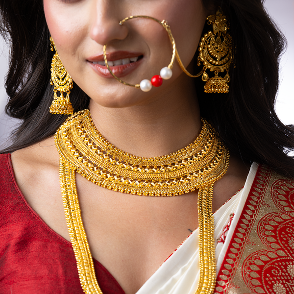 Premium Gold PLated Lahama Chatai Necklace with Earrings