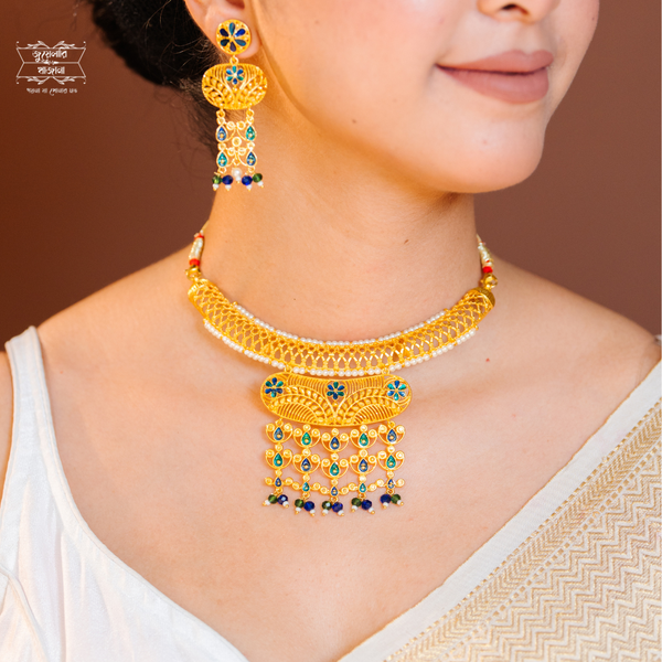 Trendy Gold Plated Niharika Necklace with Earrings