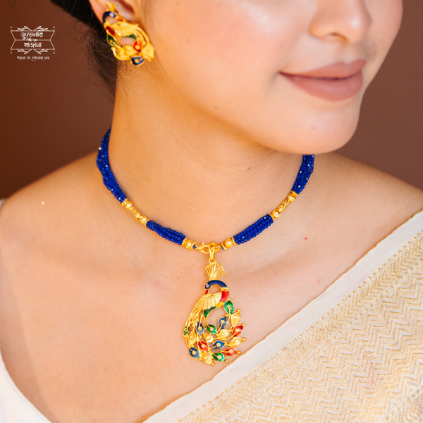 Premium Gold Plated Mayuradha Necklace Pendant with Earrings