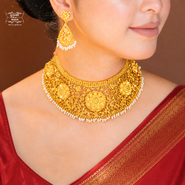 Premium Gold Plated Srimoyee Choker with Earrings