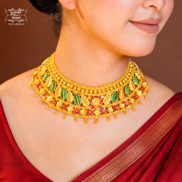 Premium Gold Plated Aparajita Chatai Necklace with Earrings