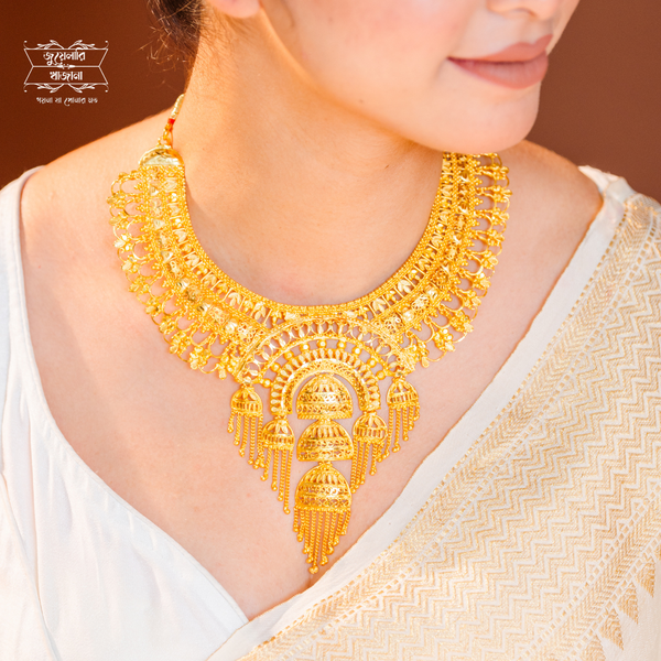 Premium Gold Plated Swarna Manjuri Necklace with Earrings